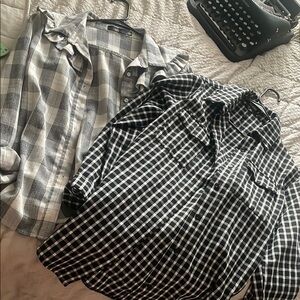 Plaid Button-Up Shirts in Black and Gray
